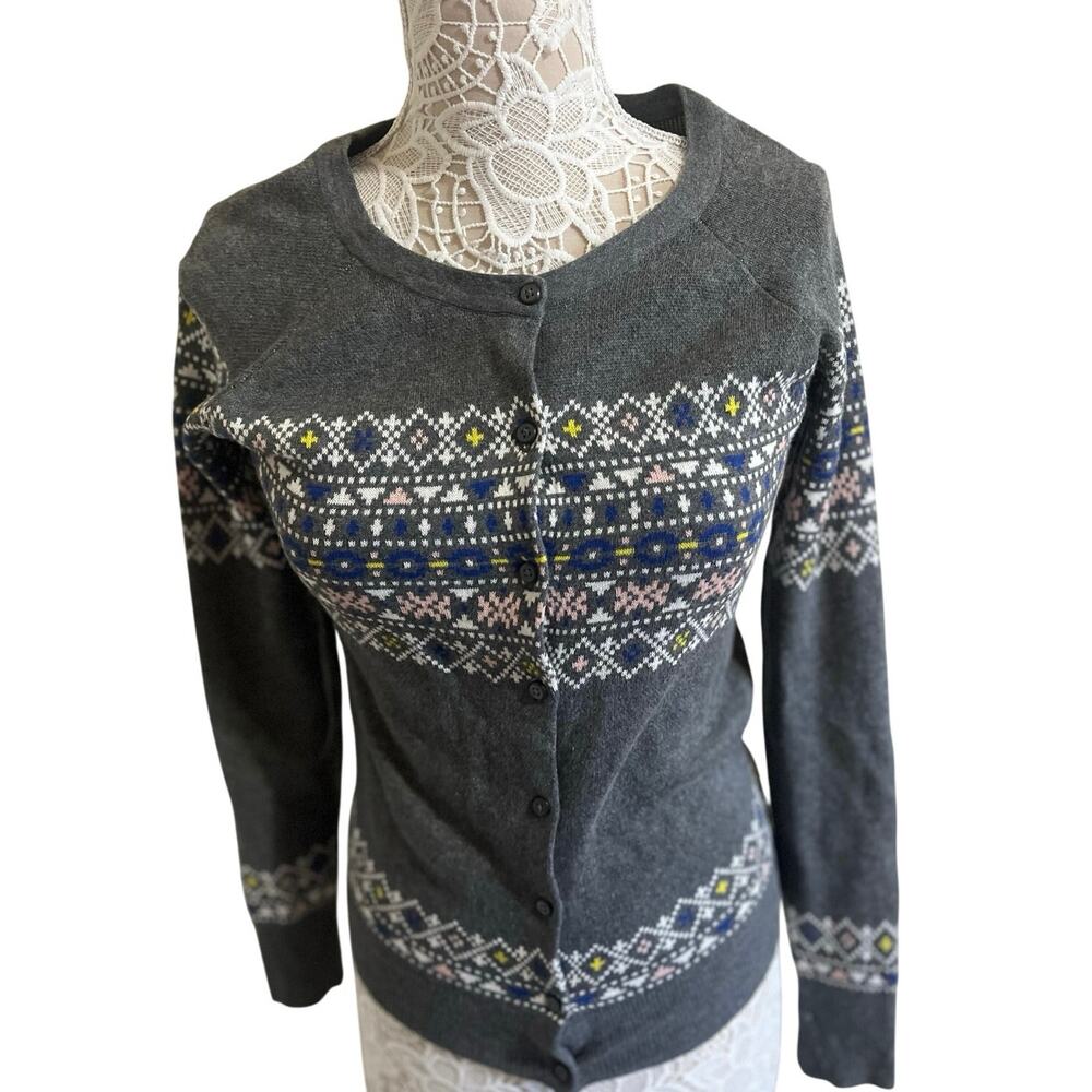 Merona Preppy Gray Button-Up Fair Isle Cardigan – Women’s Small
